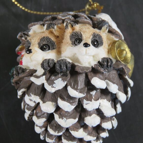 Vintage Woodland Pinecone Ornament Raccoon and Rabbit Bunny Babies Lot of 2 - Picture 4 of 9
